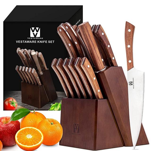 Knife Sets,Vestware Kitchen Knife Set with Wooden Block , 16-Piece Knife Set with Professional Knife Sharpener,Chef Knife and Steak Knives Set