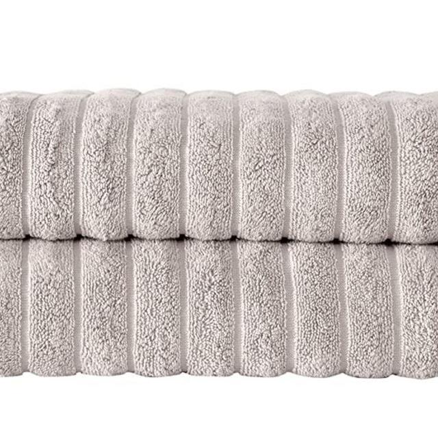 Classic Turkish Towels Luxury Ribbed Bath Towels - Soft Thick Jacquard Woven 2 Piece Bath Set Made with 100% Turkish Cotton (Almond Beige, 27X54 Bath Towels)