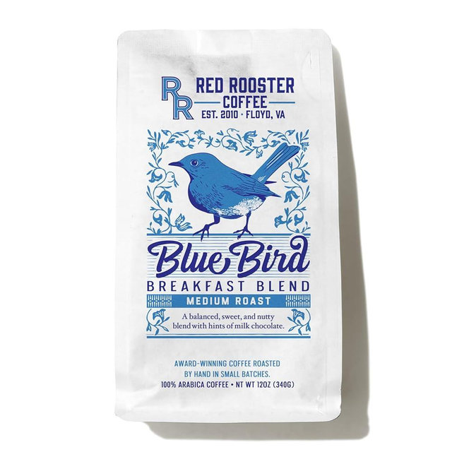 Red Rooster Coffee Blue Bird Breakfast Blend - Sweet, Nutty Medium Roast Blend With Hints of Milk Chocolate - 12 oz. Whole Bean