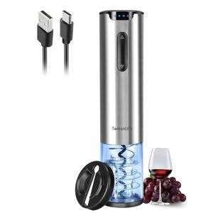Electric Wine Opener Tomentific, Rechargeable Automatic Wine Corkscrew Bottle Opener With Foil Cutter, Type-C Charging Wine Openers With LED Light For Home Party Wedding Gifts (Stainless Steel)