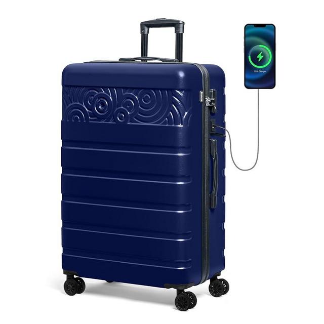 Krute Suitcase with Spinner Wheels, 28-Inch Hardside Checked Luggage with USB Charging Port & TSA Lock Lightweight PC+ABS DarkBlue