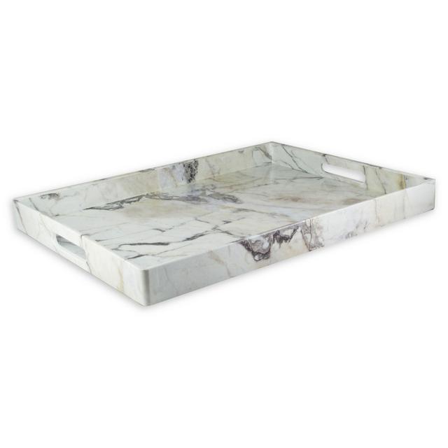 American Atelier Marble Swirl 19-Inch Handled Serving Tray in Brown/White
