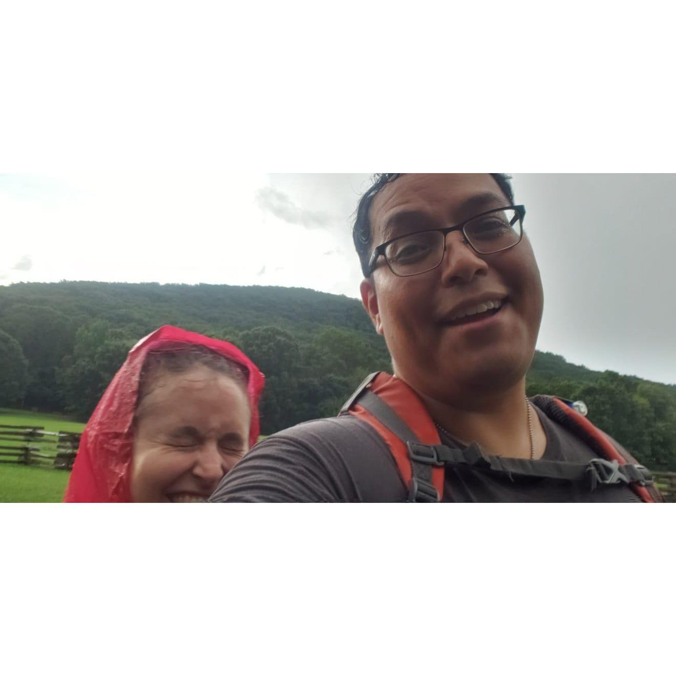 Funny story- Ask us for more details in person... We were hiking up Kennesaw mountain and eying the rain, but only one of us brought a poncho. I gave it to her and finished the hike drenched and cold.