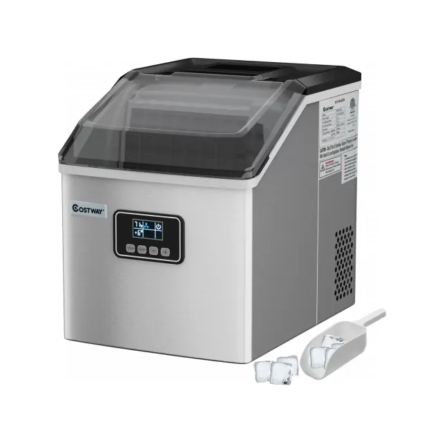 Costway Stainless Steel Ice Maker Machine Countertop 48Lbs/24H Self-Clean with LCD Display