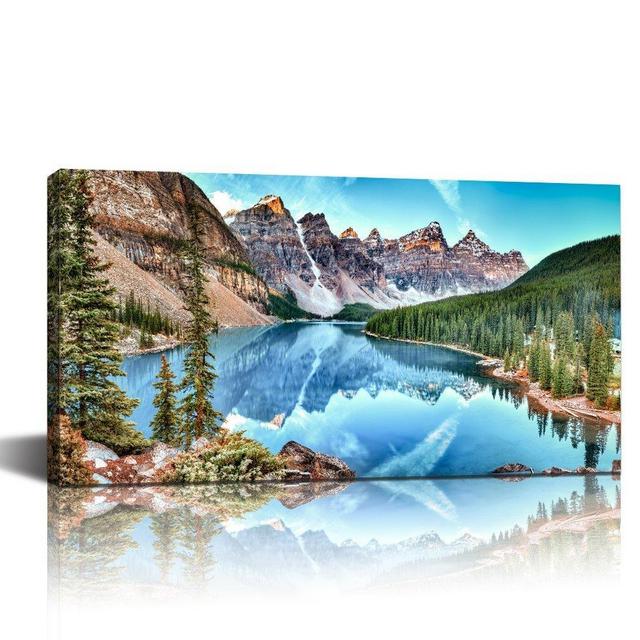 LevvArts Banff National Park Landscape Canvas Wall Art,Moraine Lake and Mountain Range Canadian Rocky Mountains Canvas Print for Home Decor,Nature Scenery Wall Art -24"x 48"