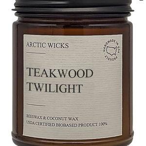 Scent: Teakwood Twilight. Arctic Wicks Scented Coconut Beeswax Candles | Coconut Beeswax Non Toxic Candle 9oz Amber | Farmhouse Candles Non-Toxic Clean Burn 100% USDA Certified Biobased (Teakwood Twilight)