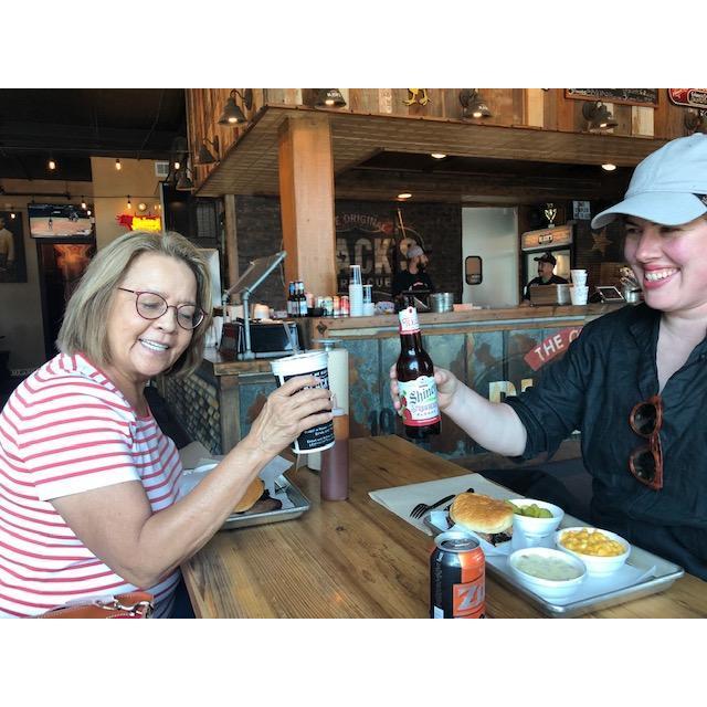 Toasting over BBQ in Austin.