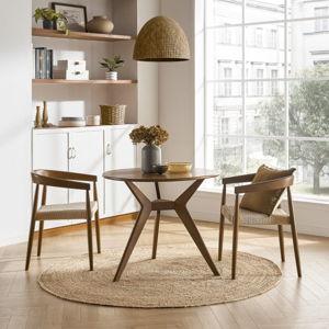 Tribeca Round Dining Table with 2 Austen Dining Arm Chairs, Walnut Stain | Castlery