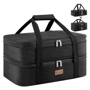 Black Lifewit Insulated Double Casserole Carrier Thermal Lunch Tote for Potluck Parties, Picnic, Beach, Fits 9 x 13 Inches Casserole Dish, Expandable by Mid Zipper