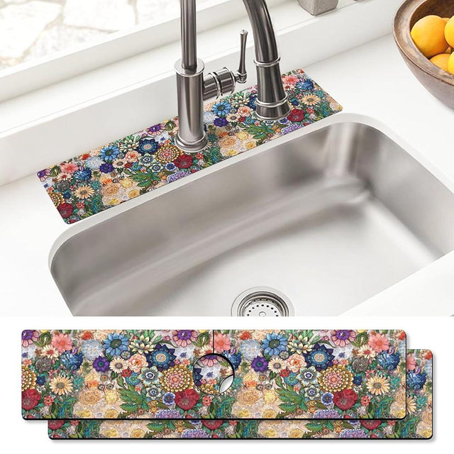 Sink Faucet Absorbing Mat, 2 Pack Drying Mat Around Faucet Sink Splash Guard Behind Faucet Sinkmat For Kitchen Bathroom Island Rv 24 * 5.5 Inch (60 * 14 cm)