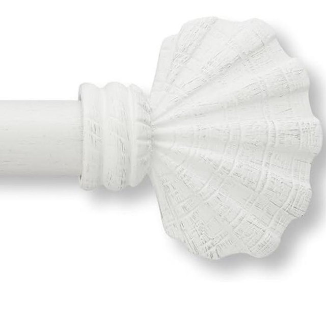 MODE Coastal Collection 1 1/8" Diameter Curtain Rod Set with Coastal Shell Curtain Rod Finials and Steel Wall Mounted Adjustable Curtain Rod, Fits 36” to 72” Windows, Weathered White