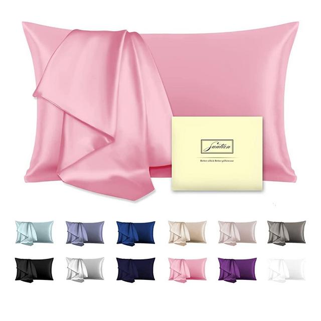 Natural Mulberry Silk Pillowcase for Hair and Skin Standard Size 20"X 26" Silk Pillow Case with Hidden Zipper Soft Breathable Smooth Cooling Silk Pillow Covers for Sleeping(Pink,Standard,1Pcs)