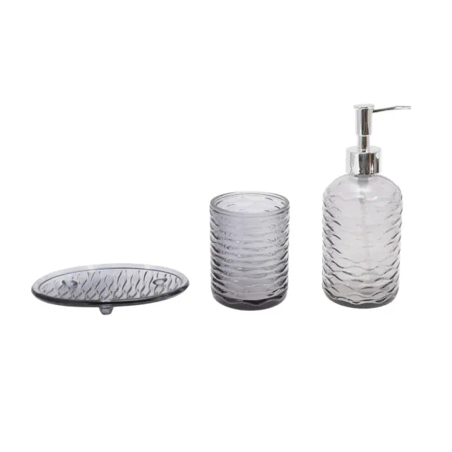 Unique Bargains Durable Waves Bathroom Accessories Kit Black 1 Set