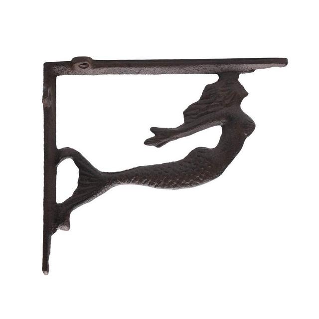 BRASSTAR 2PCS Rustic Cast Iron Fish Shelf Brackets Nautical Wrought Iron Soaring Wall Bracket Antique Replica Rust Color PTZD003-02