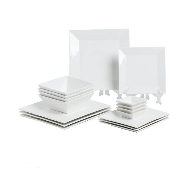 Porlien Classic White Square Dinnerware Set for 4, Off White