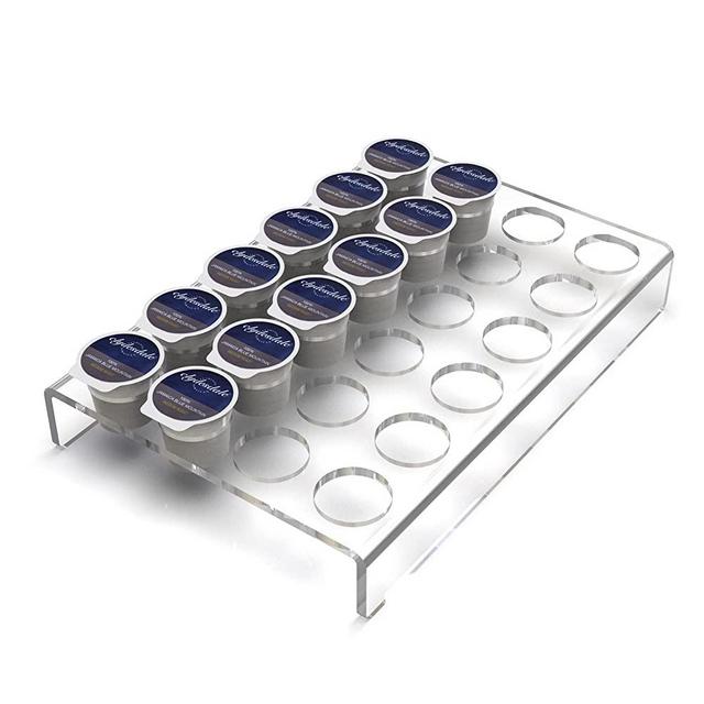 Flat countertop coffee pod holder k cup organizer tray | Coffee pod organizer for 24 coffee pods | Compatible with k-cups | Clear acrylic | Countertop or in drawer storage | Made in the USA