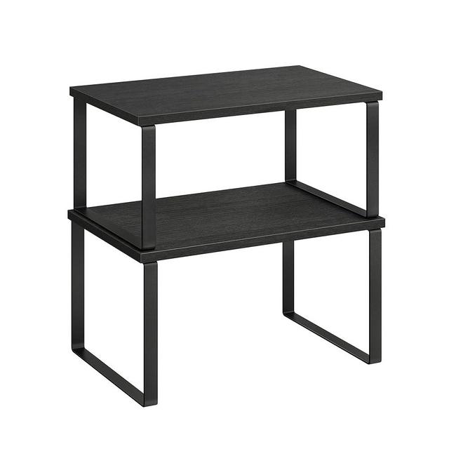 SONGMICS Cabinet Organizer Shelf, Set of 2 Kitchen Counter Shelves, Kitchen Storage, Spice Rack, Stackable, Expandable, Metal and Engineered Wood, Ink Black and Ebony Black UKCS02B01