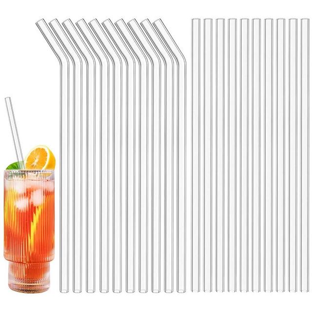 Glass Straws – 24pcs Clear Glass Straw Set, 10'' Reusable Straws With Cleaning Brush For Tumblers, Tervis, Mason Jars (Clear)