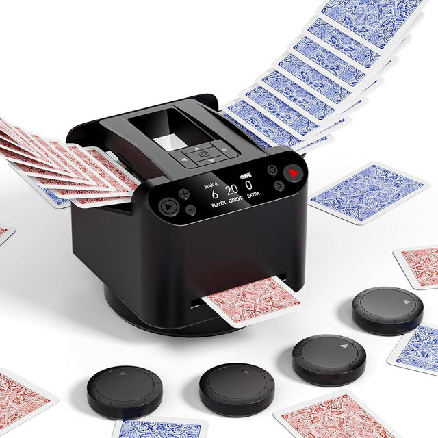 INNCNN 2-in-1 Automatic Card Shuffler and Dealer Machine with 4 Remotes for 1-2 Decks, USB-C Rechargeable, Supports 1-12 Players, Programmable, for Poker, UNO, Blackjack, Texas Holdem