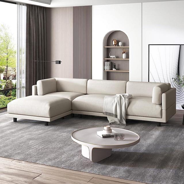 DREAMODERN Upholstery Convertible Sectional Sofa, L-Shaped Couch with Reversible Chaise for Living Room - Beige
