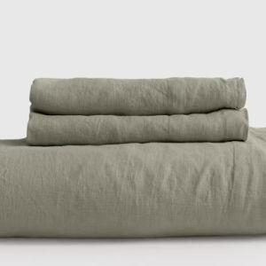 European Linen Fitted Sheet Set in Willowleaf