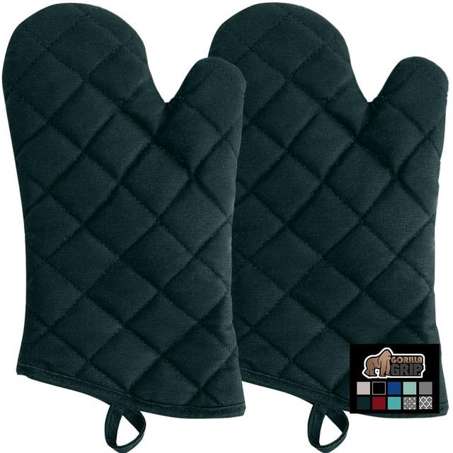 Gorilla Grip Heat Resistant Thick Cotton Oven Mitts Set, Soft Quilted Lining, Strong Grip Potholders for Hot Pans and Oven, Kitchen Mitt Pair Protect Hands, Cooking Baking Glove, 13 Inch, Hunter Green