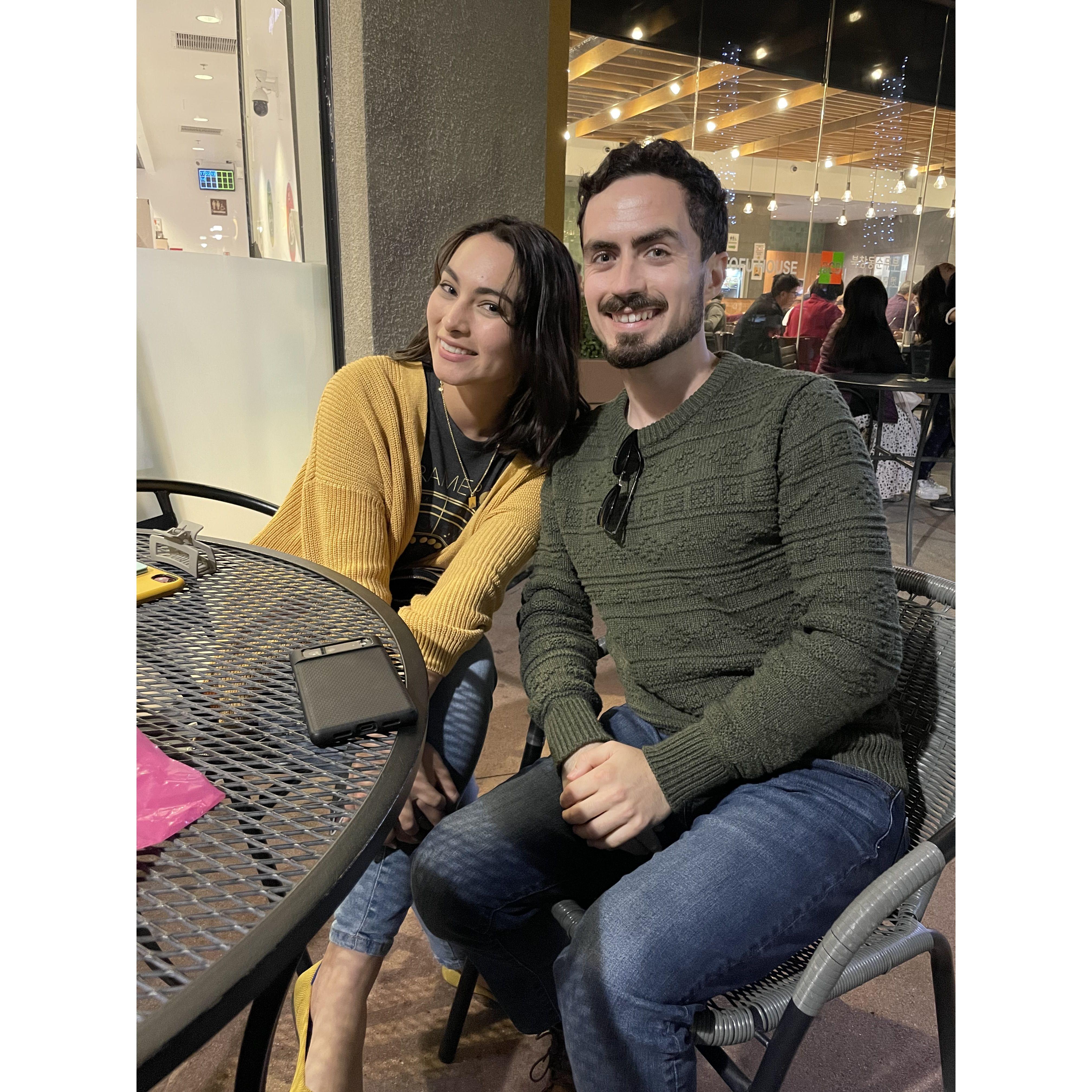 On our first double-date, Alana's friend Hanni snapped the first picture of us as a couple