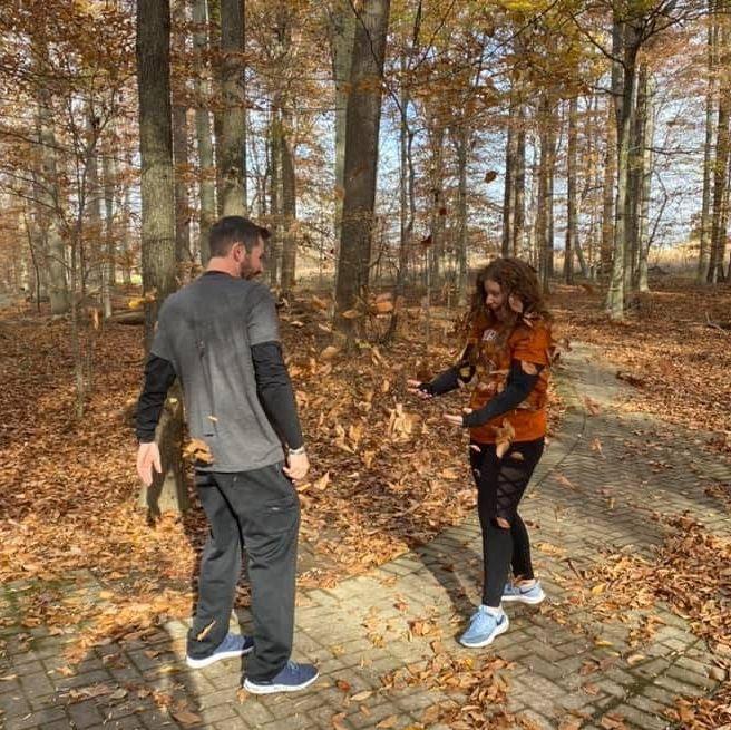 Celebrating Thanksgiving together in the leaves!