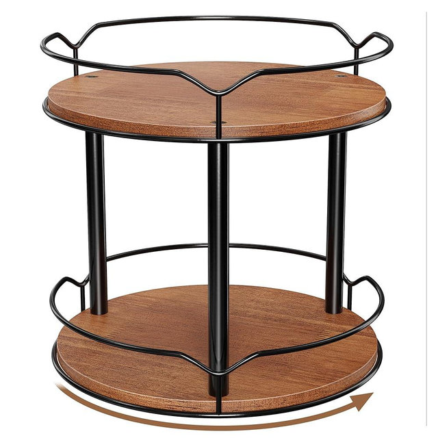 MUTUALUS 2 Tier Turntable Lazy Susan Organizer, Wooden Rotating Spice Rack Spinner for Table Top, Farmhouse Bathroom Decor Round Decorative Tray for Vanity, Counter, Sink, Coffee Table