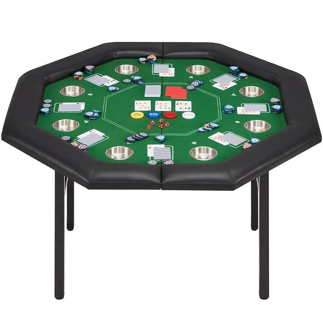 ECOTOUGE 8-Player Poker Table Foldable, Casino Leisure Gaming Table with Padded Rails & Stainless Steel Cup Holders, Folding Octagon Texas Holdem Poker Table for Blackjack, Easy Assembly
