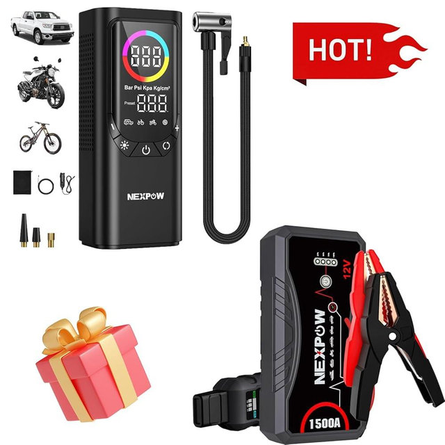 NEXPOW Tire Inflator Portable Air Compressor and Car Jump Starter Car