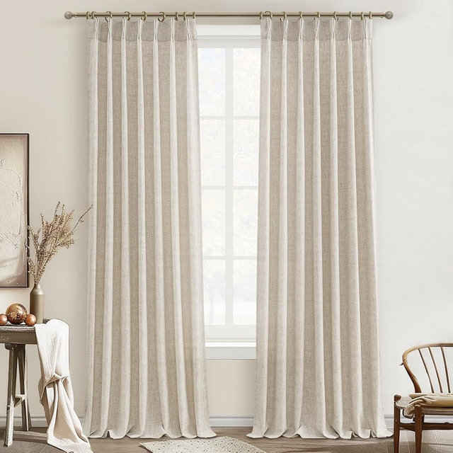 Large Window Natural Linen Curtains 108 Inches Long for Living Room Light Filtering Drapes 9ft for Patio Sliding Doors, Extra Long Semi Sheer High Ceiling Pinch Pleated Panels W40 x L108 x 2 Panels