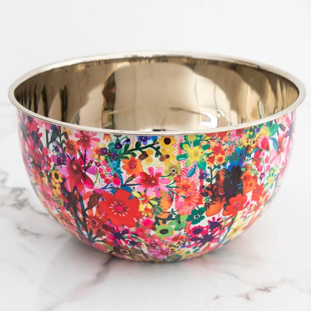 Stainless Steel Bowl - Large Watercolor Floral