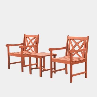 Malibu Outdoor Patio 3pc Wood Dining Set