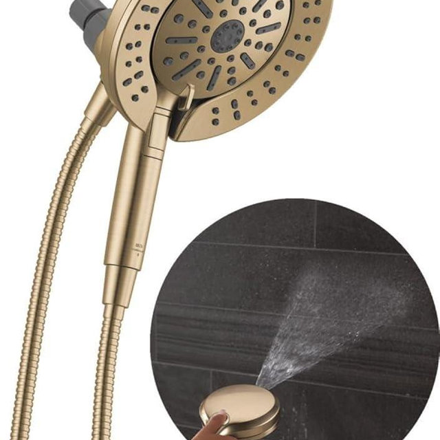 Delta 6-Setting In2ition 2-in-1 Dual Shower Head with Handheld High Pressure ProClean Spray, Brushed Gold Detachable Shower Head with Hose, 1.75 GPM Flow Rate, Champagne Bronze 75655CZ