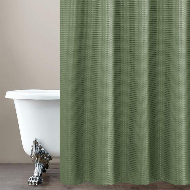 jinchan Waterproof Shower Curtain Olive Waffle Weave Fabric Shower Curtain Rust-Resistant Metal Grommets Top for Bathroom Green 70x72