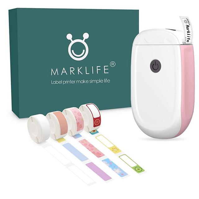Marklife P11 Label Maker Machine with Tape,Mini Thermal Wireless Inkless Sticker Printer Machine for Home Kitchen Office Organization.(1 Printer+4 Tape, Pink)