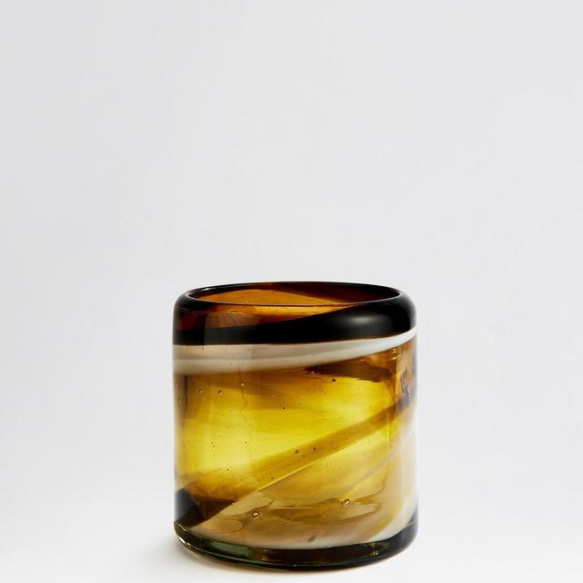 Lavina Amber and White Stripe Tumbler, Set of Four