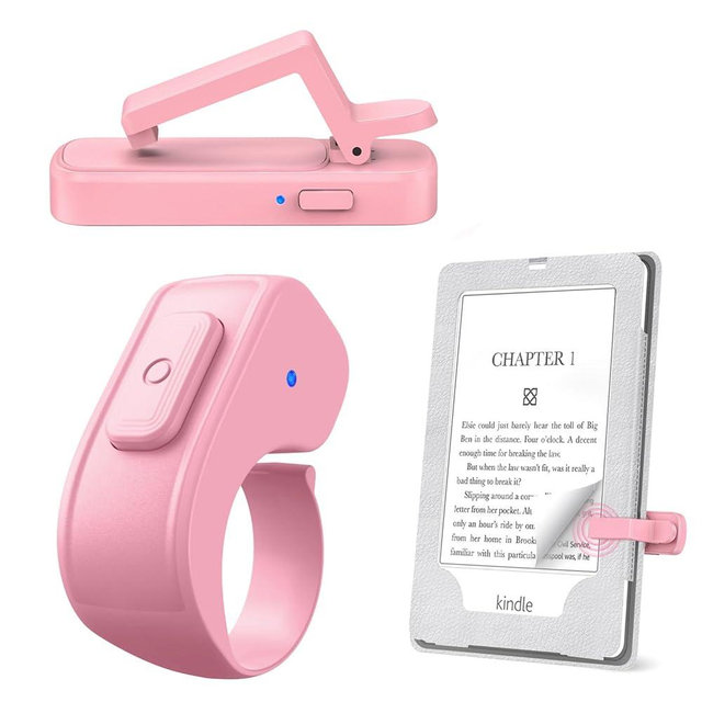 Page Turner Ring for Kindle,Remote Control for iPhone iPad Android Tablets E-Readers,Clicker Page Turner for Kindle Accessories for Camera Video Record&Shutter Selfie (Pink)