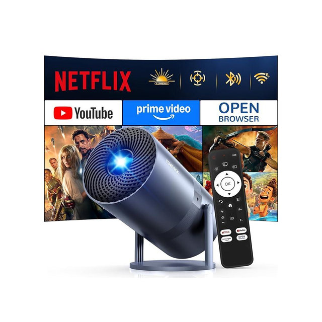 [Compatible with Netflix/Electric Focus]Mini Projector with WiFi and Bluetooth - 1080P 4K Support Portable Outdoor Projector,YOWHICK 270°Smart Projector for Movie Night/Ceiling /Home Theater