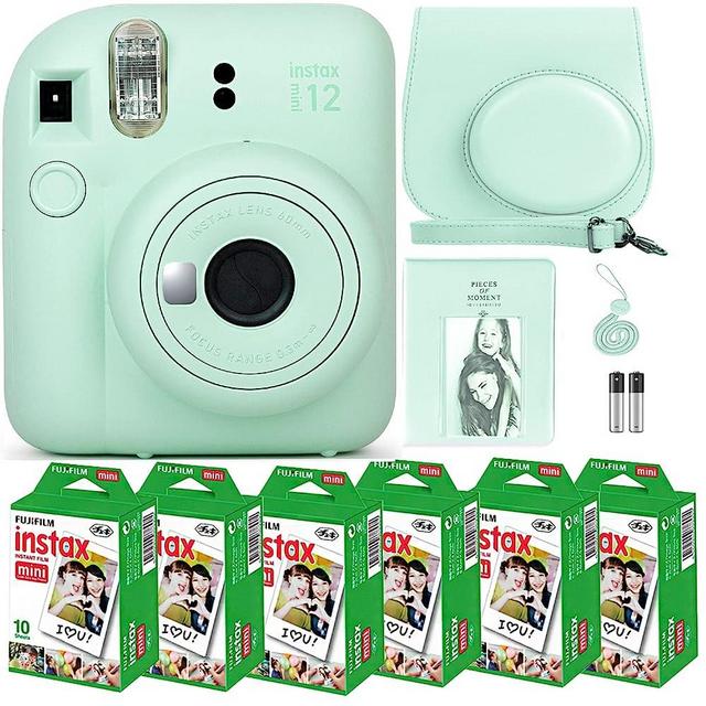 Fujifilm Instax Mini 12 Camera with Fujifilm Instant Mini Film (60 Sheets) Bundle with Deals Number One Accessories Including Carrying Case, Photo Album, Stickers (Mint Green)