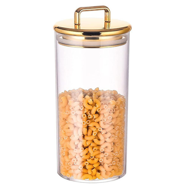YUEJUM 32 oz Large Acrylic Storage Apothecary Jar with Gold Airtight Lid | Bathroom Vanity Organizer Containers | Perfect Decorative Canisters for Shells, Bath Salt, Grains, Cotton Ball, Flossers