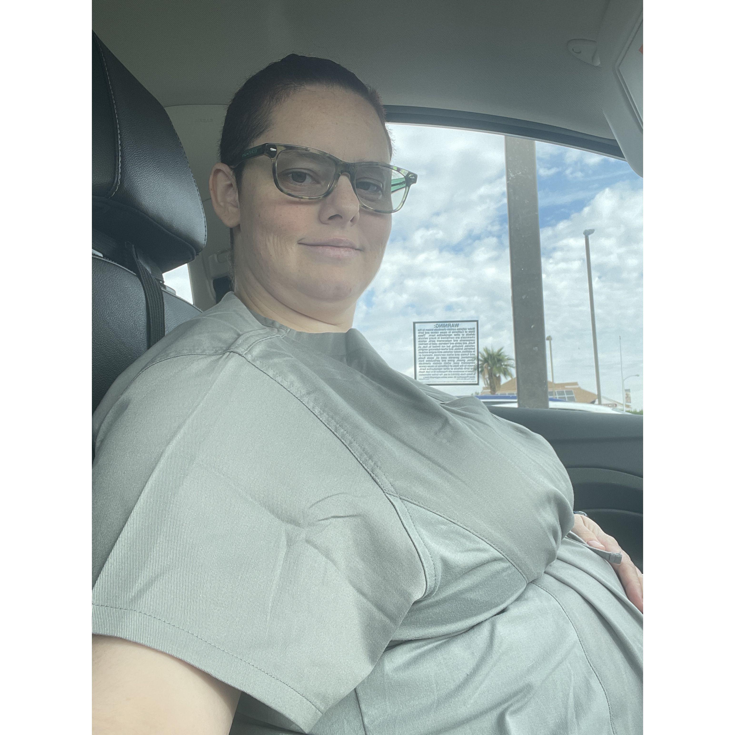 My first day of work in maternity scrubs because... Loren was growing in my belly! It was bring your kid to work day everyday for me!