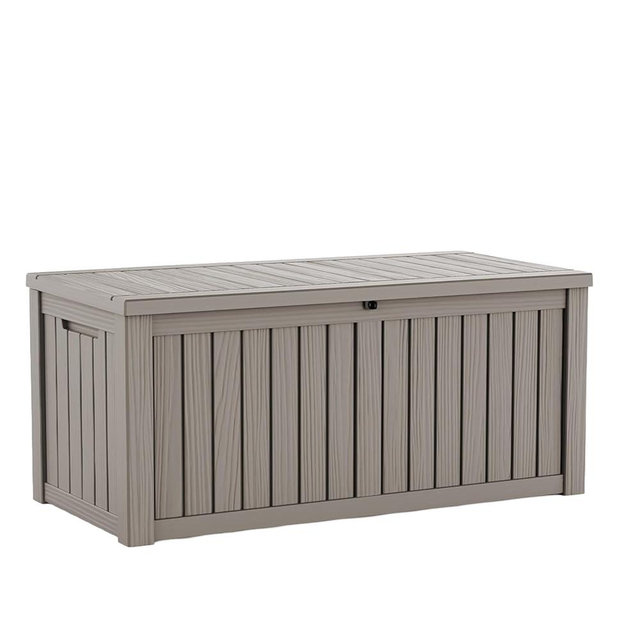 KFY 150 Gallon Large Outdoor Storage Box Waterproof, UV Resistant Resin Deck Box with Hydraulic Rod & Lockable Latch for Patio Furniture, Outside Storage Box for Garden Tools, Patio Cushions, Gray