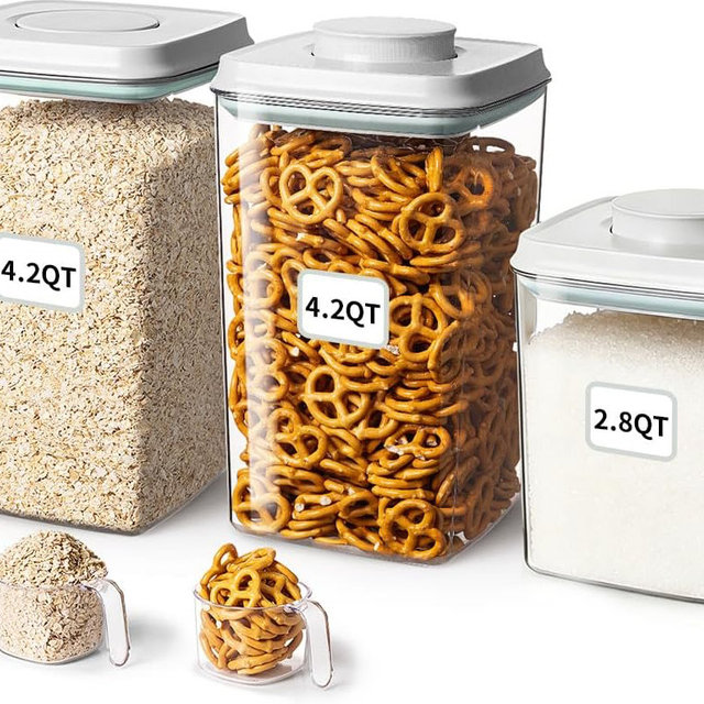 Ankou Food Storage Container Sets, 2.8 Qt + 4.2 Qt *2 Airtight Canisters with Lids and 130ml Scoop, BPA-Free Plastic Pantry Containers for Flour, Sugar, Rice