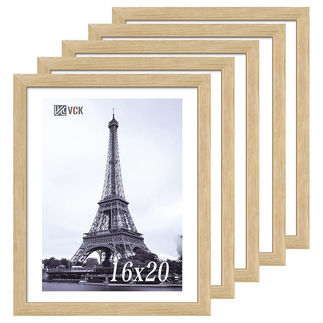 VCK 16x20 Poster Frame 5 Pack - Oak, Natural Solid Wood Picture Frames for Wall, Wall Gallery Frame