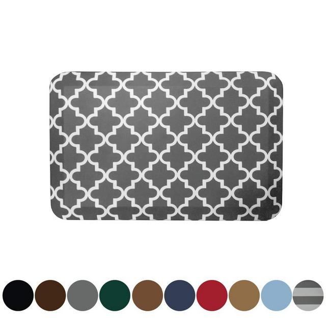 Kangaroo Original Standing Mat Kitchen Rug, Anti Fatigue Comfort Flooring, Phthalate Free Pads, Waterproof, Ergonomic Floor Pad for Office Stand Up Desk, 24x17, Quatrefoil Gray White