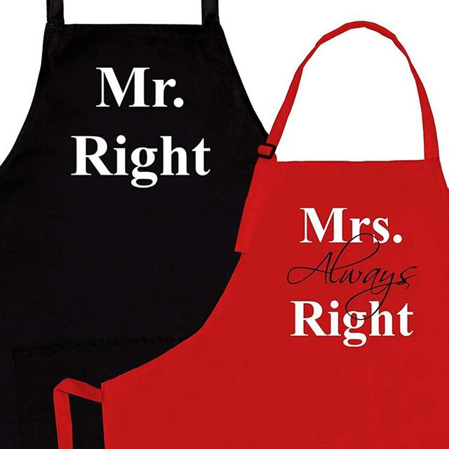 Prazoli Mr Right Mrs Always Right Red & Black His And Hers Aprons - Engagement Gifts For Couples | Bridal Couple Gifts For Him & Her - Funny Apron Wedding Gifts