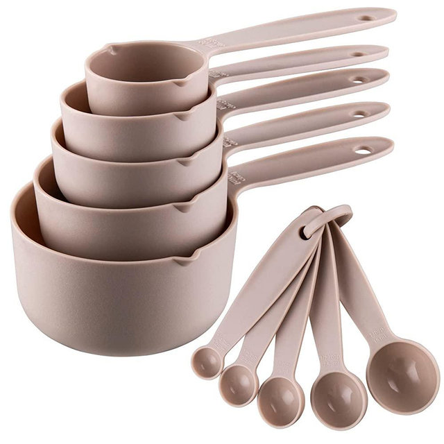 Smithcraft Measuring Cups and Spoons, Cute Measuring Cup, Plastic Measuring Cups Spoons Set of 10, 5 Measure Cups & 5 Measurement Spoons for Baking & Kitchen, Cooking Dry Measuring Cup Spoon Set Khaki