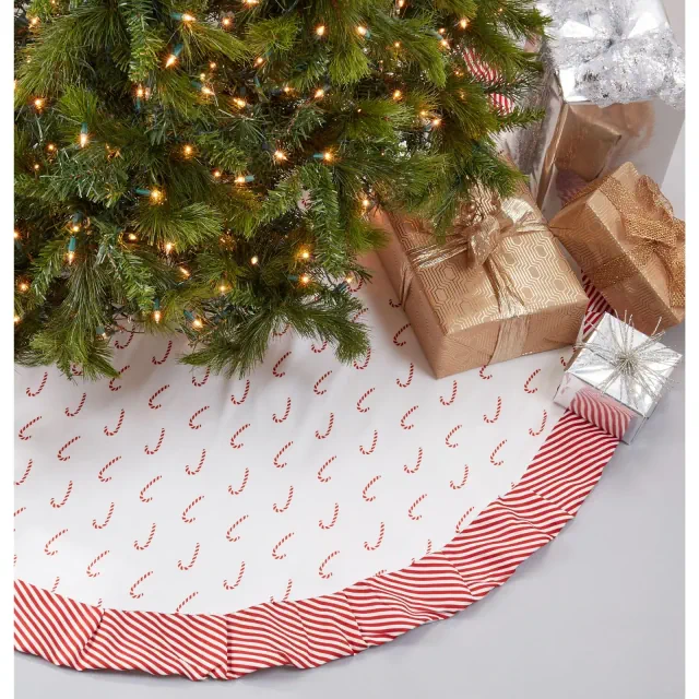 Saro Lifestyle Saro Lifestyle Christmas Tree Skirt With Candy Cane Design, Red